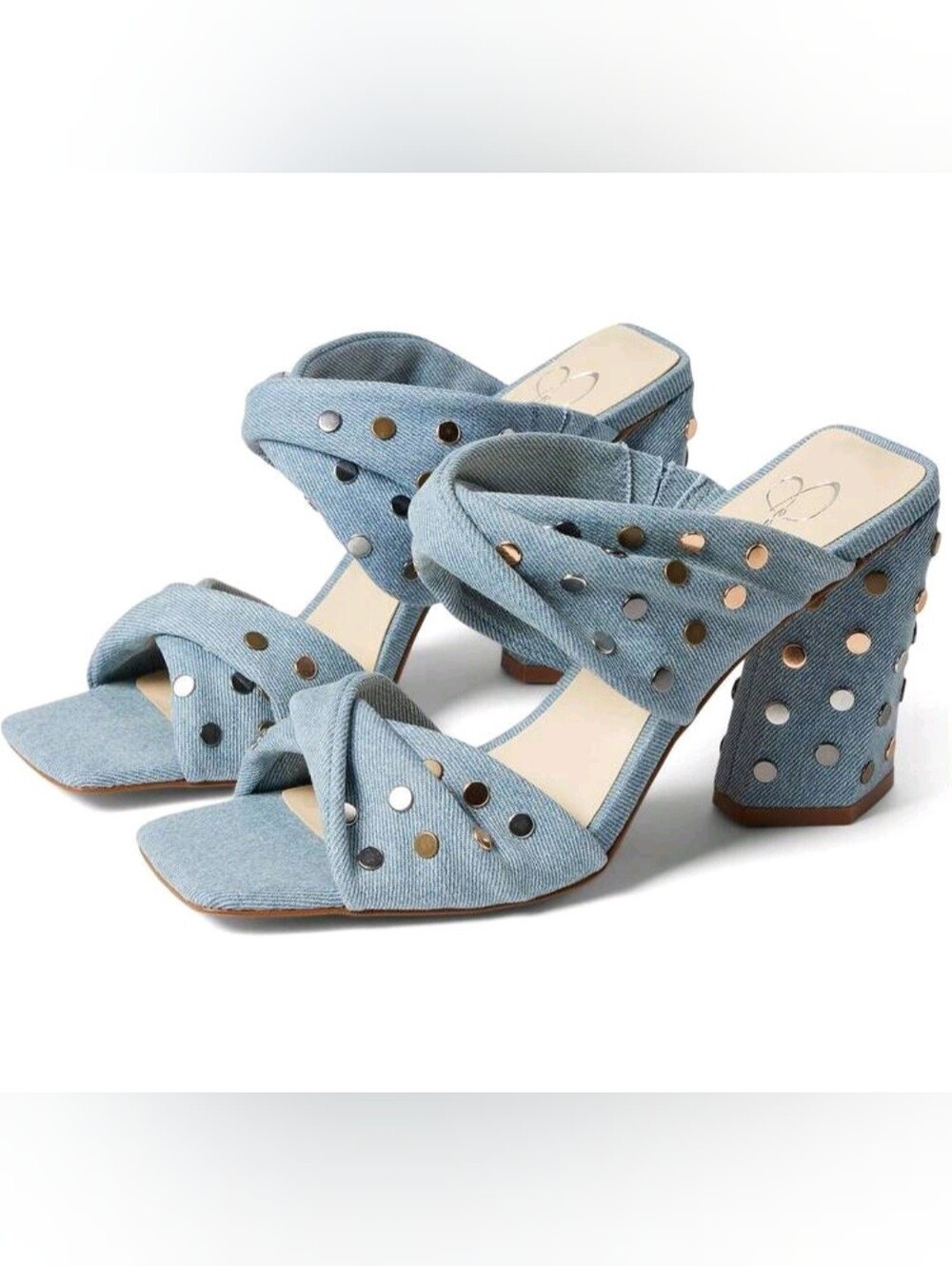 Jessica Simpson Light Blue Studded Knot Block Heel Sandals